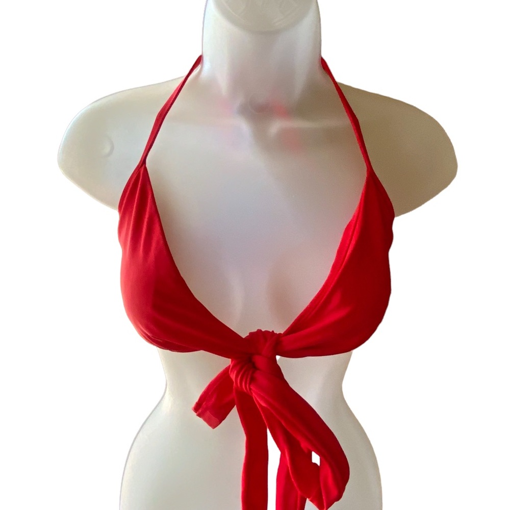Aerie Bikini Top Bright Red Triangle Halter With Adjustable Ties New With Tags S